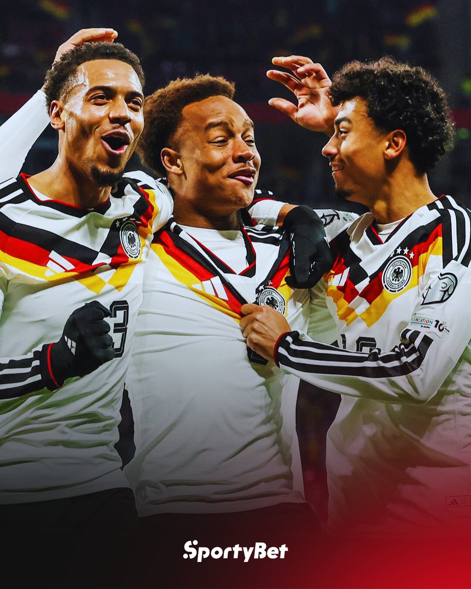 SportyBet's tweet photo. ✨Germany are headed to the 2026 World Cup after hammering Slovakia 6-0 last night. 🇩🇪🏆⚽
Goals from Nick Woltemade, Serge Gnabry, Ridle Baku, Assan Oedraogo, and a brace from Leroy Sane sealed their comfortable win. 🔥
#Germany #WCQ #WCQ2016 #Woltemade #Sane #Wirtz #Gnabry https://t.co/SEJD19iz15