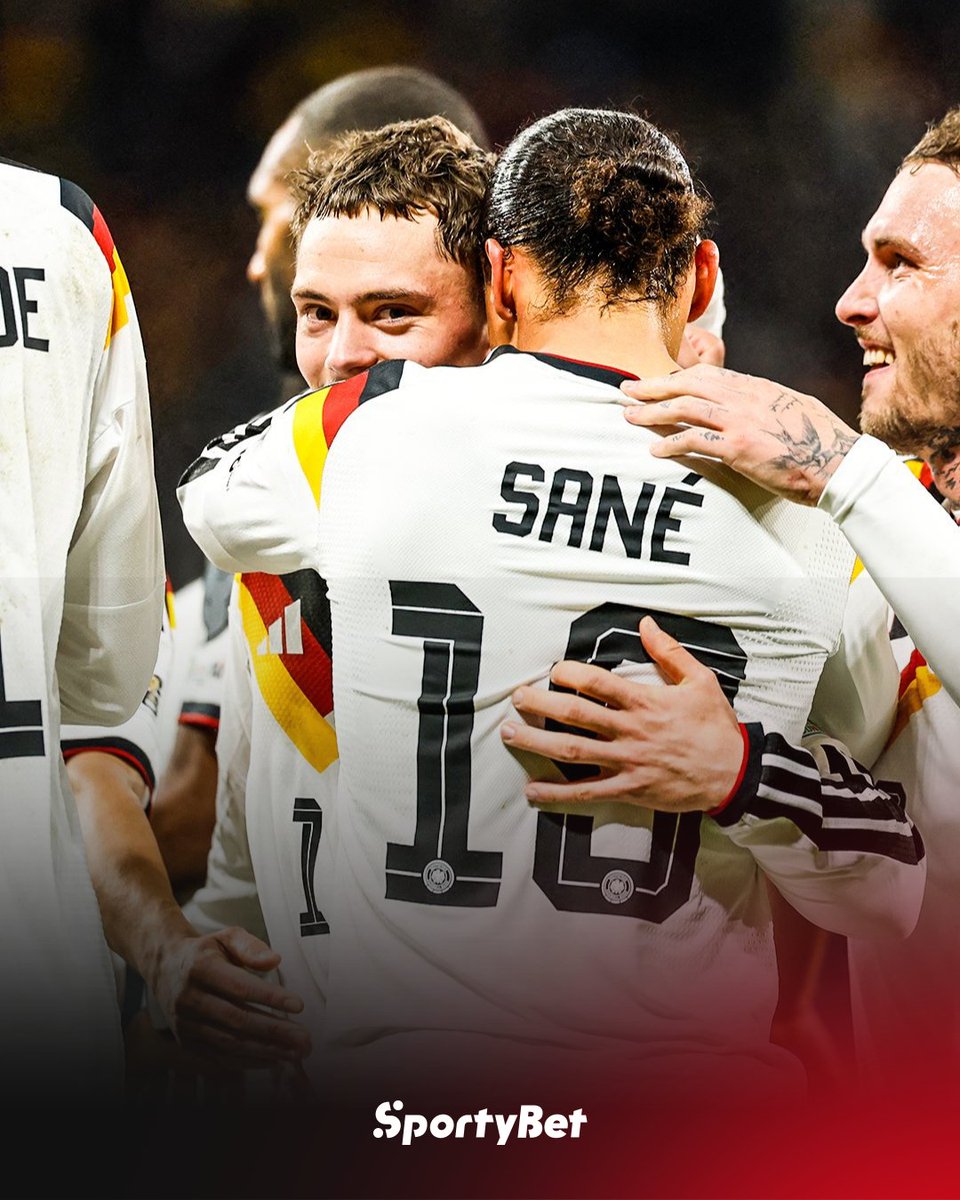 SportyBet's tweet photo. ✨Germany are headed to the 2026 World Cup after hammering Slovakia 6-0 last night. 🇩🇪🏆⚽
Goals from Nick Woltemade, Serge Gnabry, Ridle Baku, Assan Oedraogo, and a brace from Leroy Sane sealed their comfortable win. 🔥
#Germany #WCQ #WCQ2016 #Woltemade #Sane #Wirtz #Gnabry https://t.co/SEJD19iz15