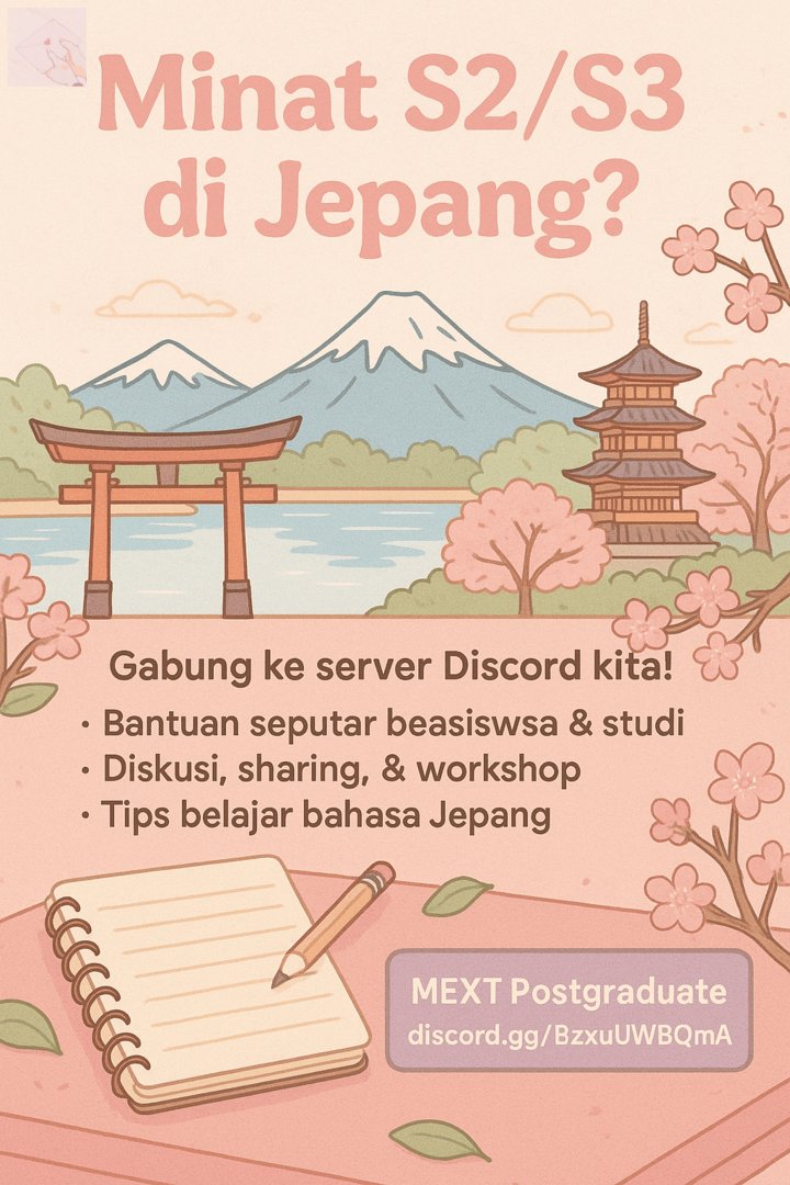 *jpf ~ 🌸🩰

hi warga japanfess! buat yg prepare S2/S3 ke Jepang, aku punya server discord yg helpful bgt ✨🇯🇵

ada workshop research, proofread RP, vc ngambis, dan diskusi awardee 📚🌷

join via: discord[dot]gg/BzxuUWBQmA
atau reply biar aku kasih link asli 🫶✨