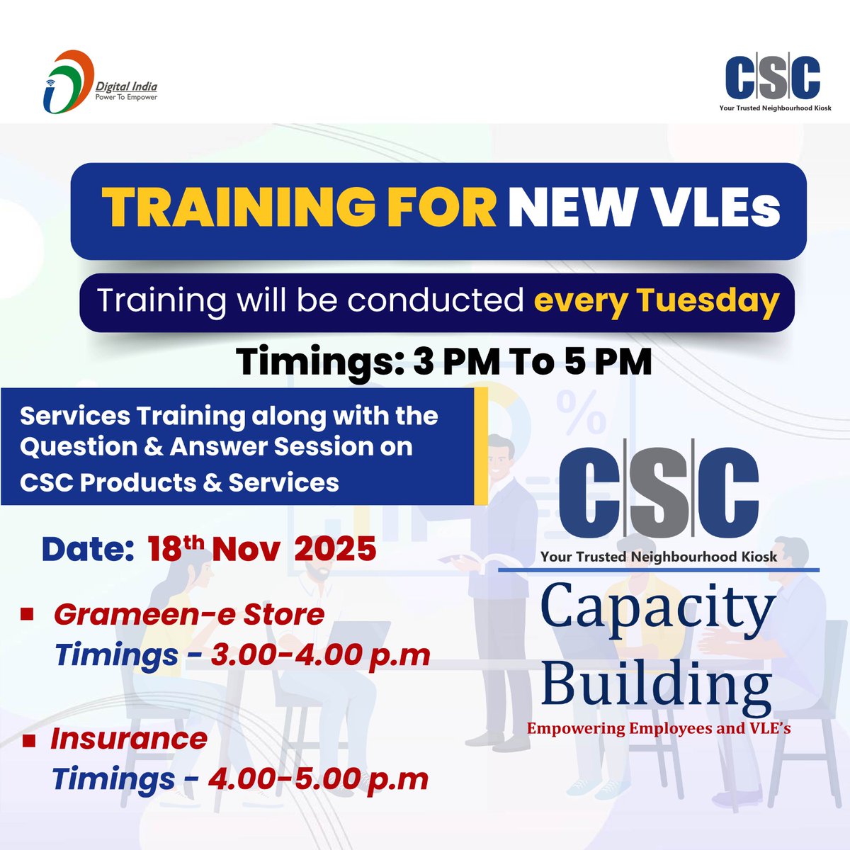 CSCegov_'s tweet image. TRAINING FOR NEW VLEs!!

It will be conducted on November 18, 2025 (Today) from 3 PM to 5 PM...

Training on CSC Products &amp;amp; Services, along with a Q&amp;amp;A Session, will be conducted.

To join the meeting, scan the QR code or visit: csc-academy.webex.com/csc-academy/j.… 

#CSC #DigitalIndia…