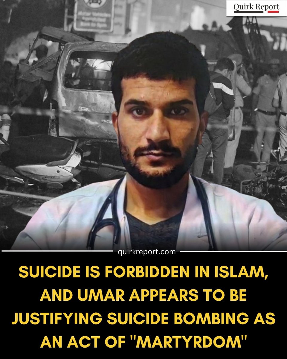 QuirkReport's tweet photo. Red Fort bomber Dr. Umar Un Nabi's radical video recovered. He attempts to re-label suicide attacks as "martyrdom operations," contradicting Islamic teachings. Footage is key evidence in the terror probe.

Watch Video On https://t.co/8N5nXQIyJz
 
#RedFortBlast #DrUmar #Terrorism https://t.co/UzSvkf4HHc