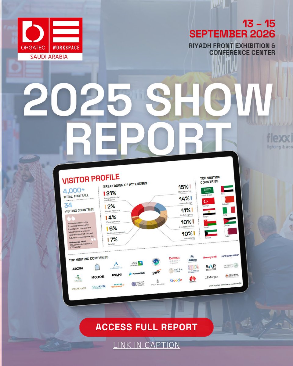 OrgatecSaudi's tweet image. Curious about the impact of exhibiting in Saudi Arabia’s workplace &amp;amp; office design market?

Explore insights &amp;amp; results from ORGATEC WORKSPACE Saudi Arabia 2025.

📥 Download: bit.ly/post-show-repo…

#OrgatecWorkspaceKSA #WorkspaceDesign