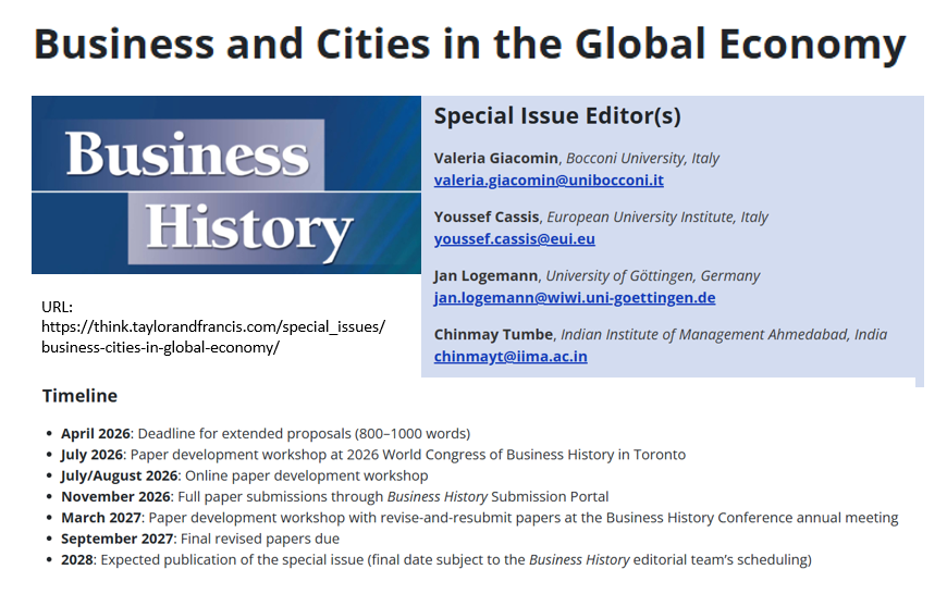 ChinmayTumbe's tweet photo. 📢Call for papers for a special issue on 'Business and Cities in the Global Economy' for the journal, Business History.
https://t.co/kI0QTRAiBu https://t.co/Wxk5kgam0h