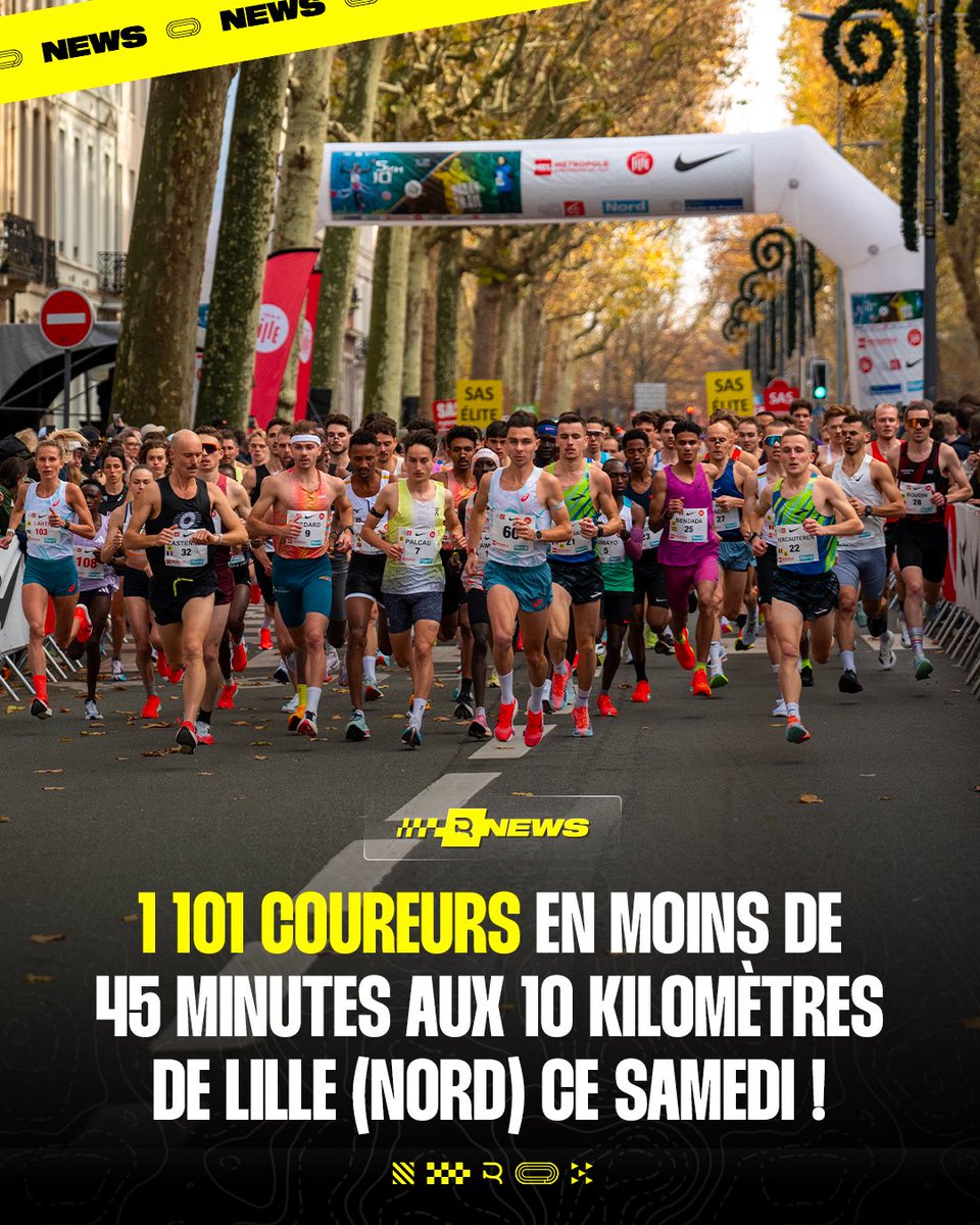 🏁 𝗟’𝗶𝗻𝗳𝗼 du jour ! Découvrez le niveau + densité XXL de coureur(e)s ce samedi après-midi 𝗮̀ l’occasion du 10 kilomètres de Lille 🙆‍♂️ Les statistiques en détails :

⏱️ 7 coureurs sous les 𝟮𝟴 𝗺𝗶𝗻𝘂𝘁𝗲𝘀 (2:48/km)
⏱️ 20 coureurs sous les 𝟮𝟵 𝗺𝗶𝗻𝘂𝘁𝗲𝘀 (2:54/km)
⏱️