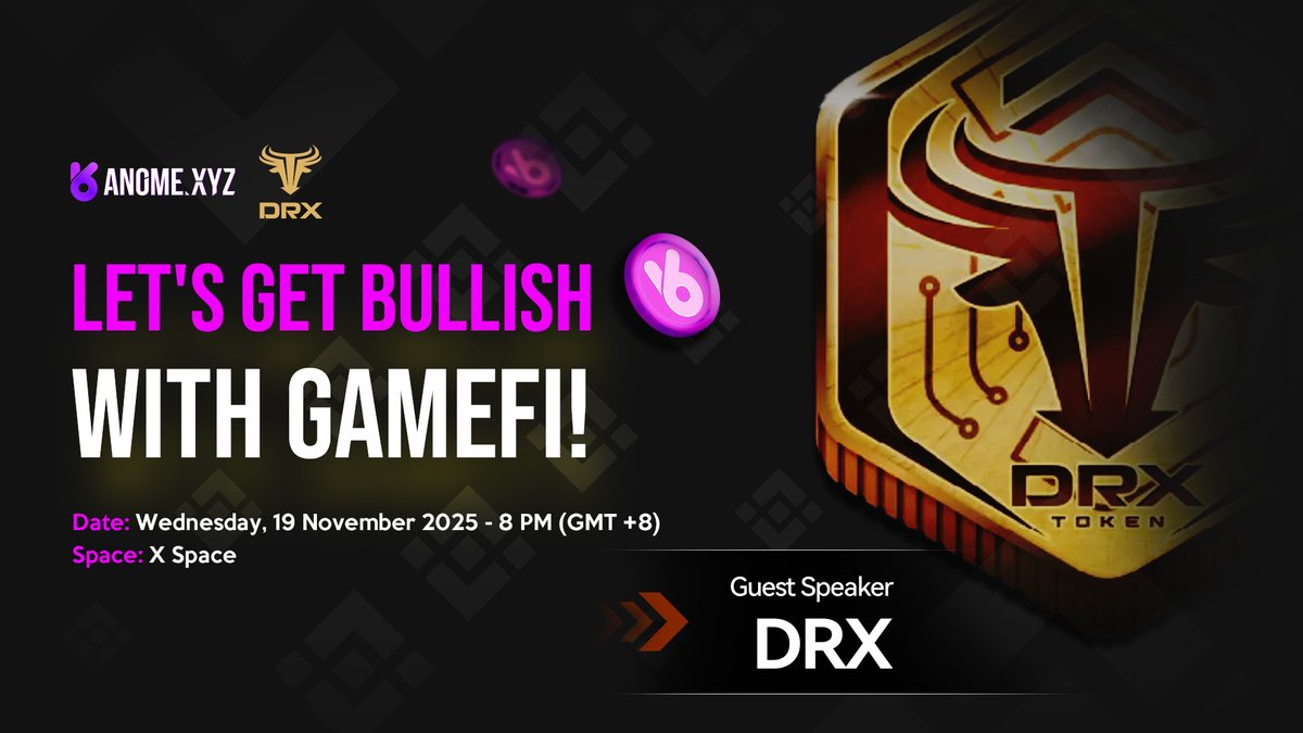 Let’s Get Bullish with GameFi! 🚀🎮

Join us on X Space for a deep dive into the future of gaming, ownership, and real-world integrations.

🗓 Wednesday, 19 November 2025
⏰ 8 PM GMT+8
🎙 Guest Speaker: DRX (<a href="/DrxToken/">DRX Token</a>)

We’ll be unpacking how sports tech, NFC innovation, and