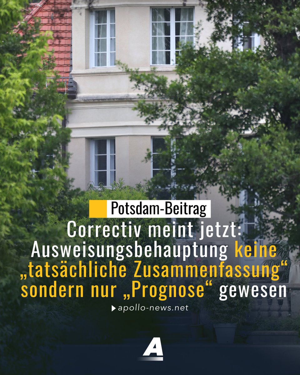 In einem neuen Gerichtsverfahren meint Correctiv jetzt: Behauptungen über eine Ausweisung deutscher Staatsbürger seien nicht eine „technisch-tatsächliche Zusammenfassung“, sondern eine „wertende Prognose im Hinblick auf etwaige künftige Maßnahmen“ gewesen.
apollo-news.net/correctiv-vor-…