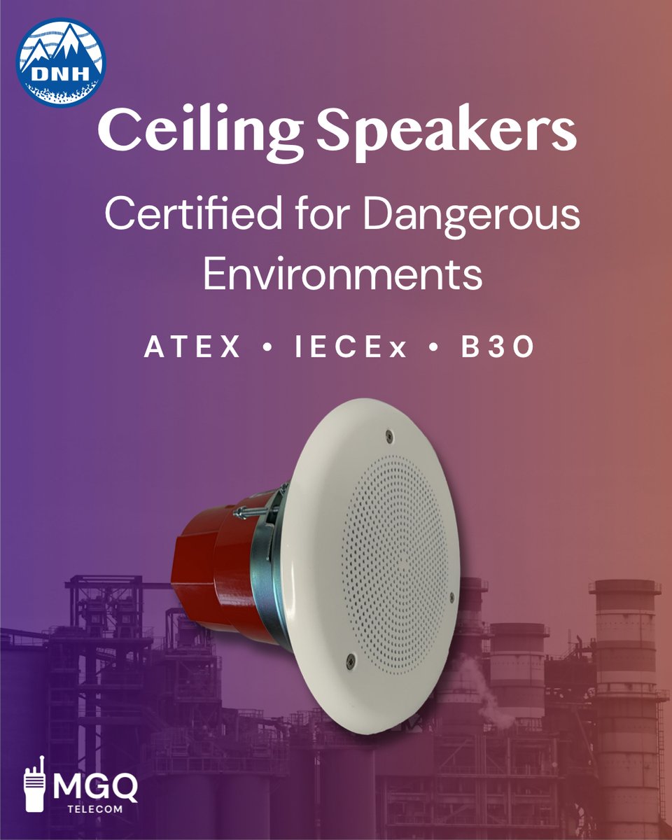 MGQTelecommuni1's tweet image. Hazardous zone audio you can rely on.
ATEX/IECEx certified, IP54, –20°C to +50°C, and engineered for clear voice transmission.
Meet the DNH BA-56EExeNT-B30.
#CriticalCommunications #IndustrialSafety #DNH