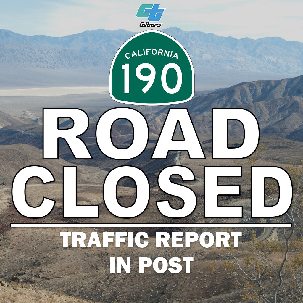 Caltrans9's tweet image. Due to flooding, State Route 190 is closed from 4 miles east of Olancha to State Route 136. 

Please visit quickmap.dot.ca.gov or download the Quickmap app for the latest updates on California highway conditions. #Quickmap