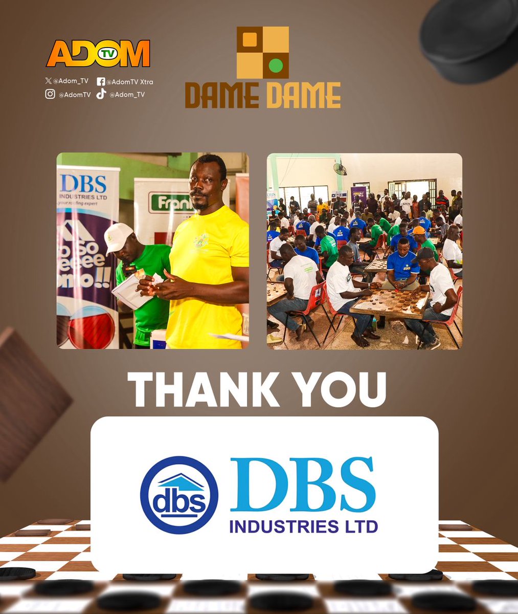 Adom1063fm's tweet photo. Thank you to all our sponsors.

DBS, Franko, Guinness, Village Herbs Clinic, Sintex Tank, Abrantee College.

#DameDame #AdomTV #AdomSocials https://t.co/O9fqmugrQF