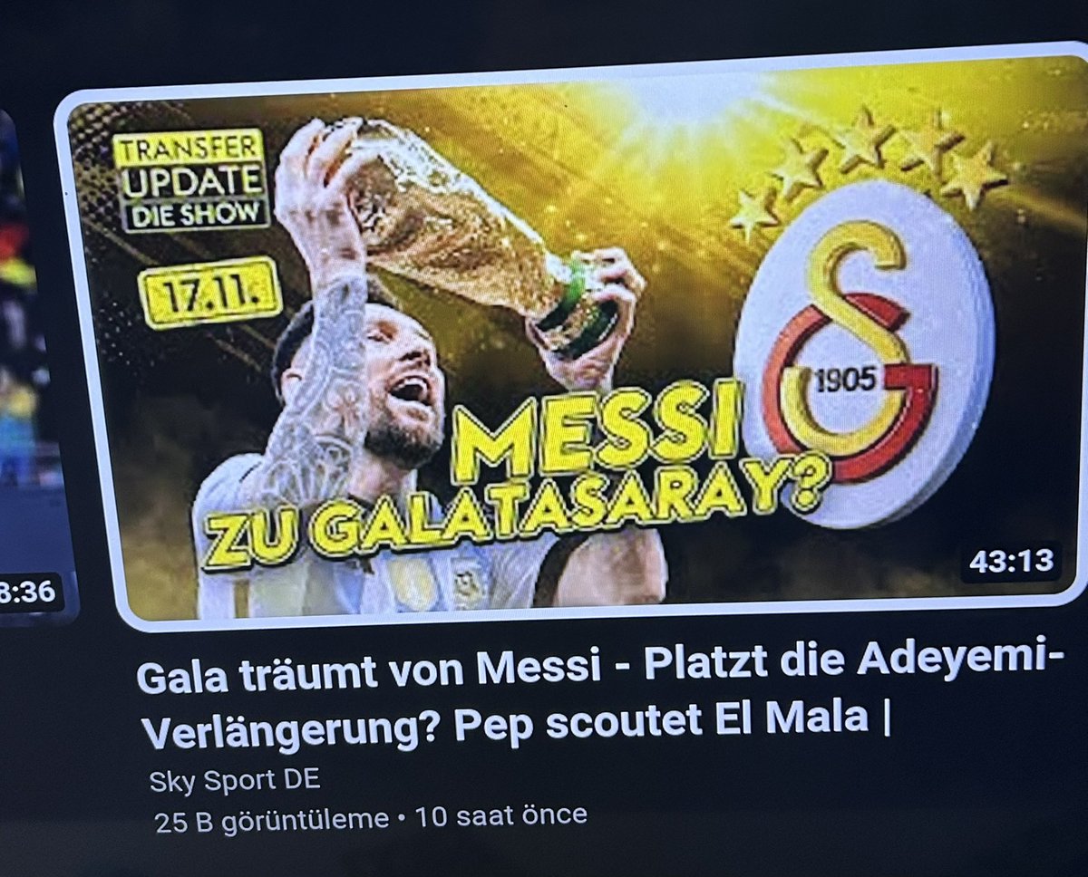 Almanca bilen konuya el atsın #Messi Galatasaray a mı geliyor ?
Haber başlığının Türkçesi 
Messi Galatasaray a mı ?
Alt başlıktaki Gala träumt von Messi
(Gala Messi hayalleri kuruyor)
Ve bu haber Almanya’nın en ciddi spor kanalı Sky Sport da