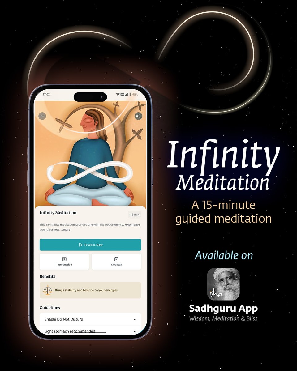 ishafoundation's tweet image. Experience the Infinity Meditation (guided by @SadhguruJV) on Sadhguru App. 

Download Now: isha.co/sadhguru.app