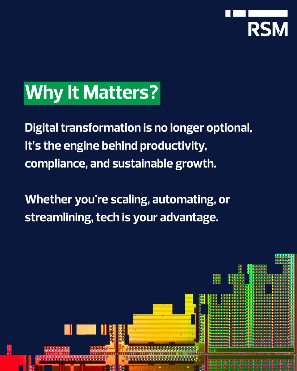 RSM_AE's tweet photo. At #RSMUAE, we help organizations unlock value through smart technology.
From streamlining operations to enhancing decision-making, our digital consultancy team guides you through every step of your transformation journey.
Are you ready to future-proof your business?
Learn more or speak to our advisors today #UAEbusiness #ConsultingServices
