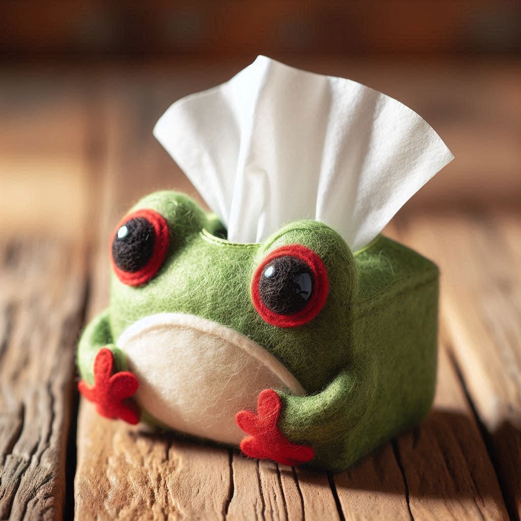 アカメアマガエルのポケットティッシュカバー

#AI画像 #羊毛フェルト #フォロバ100：変垢✖