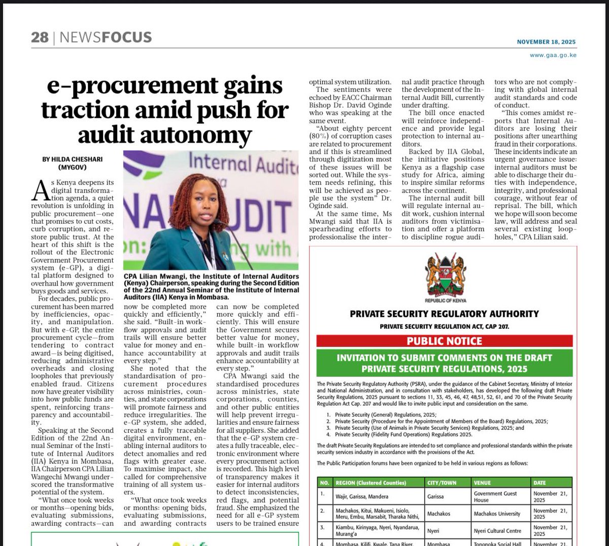 IIAKenya's tweet image. E-procurement is tightening accountability across government.
At the 22nd Annual Seminar, CPA Lilian Mwangi reaffirmed IIA Kenya’s stand on audit independence, stronger standards, and protecting auditors as they uphold integrity.