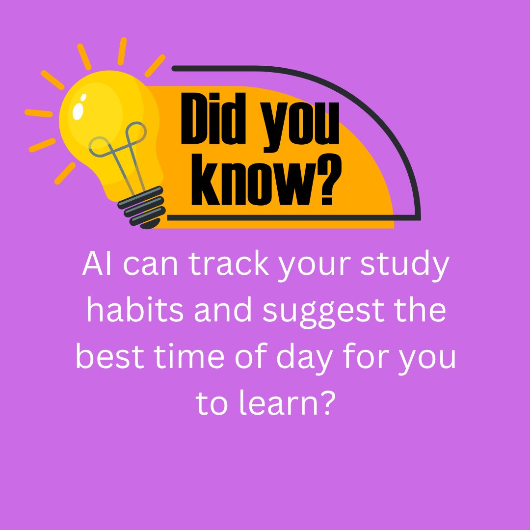studysocius's tweet image. 🤖 Did you know? AI can track your study habits and suggest the best time of day to learn! ⏰📚
Study smarter, not longer. 🚀
#aiineducation #studytips #futureoflearning #learningmadeeasy #edtech #studentlife