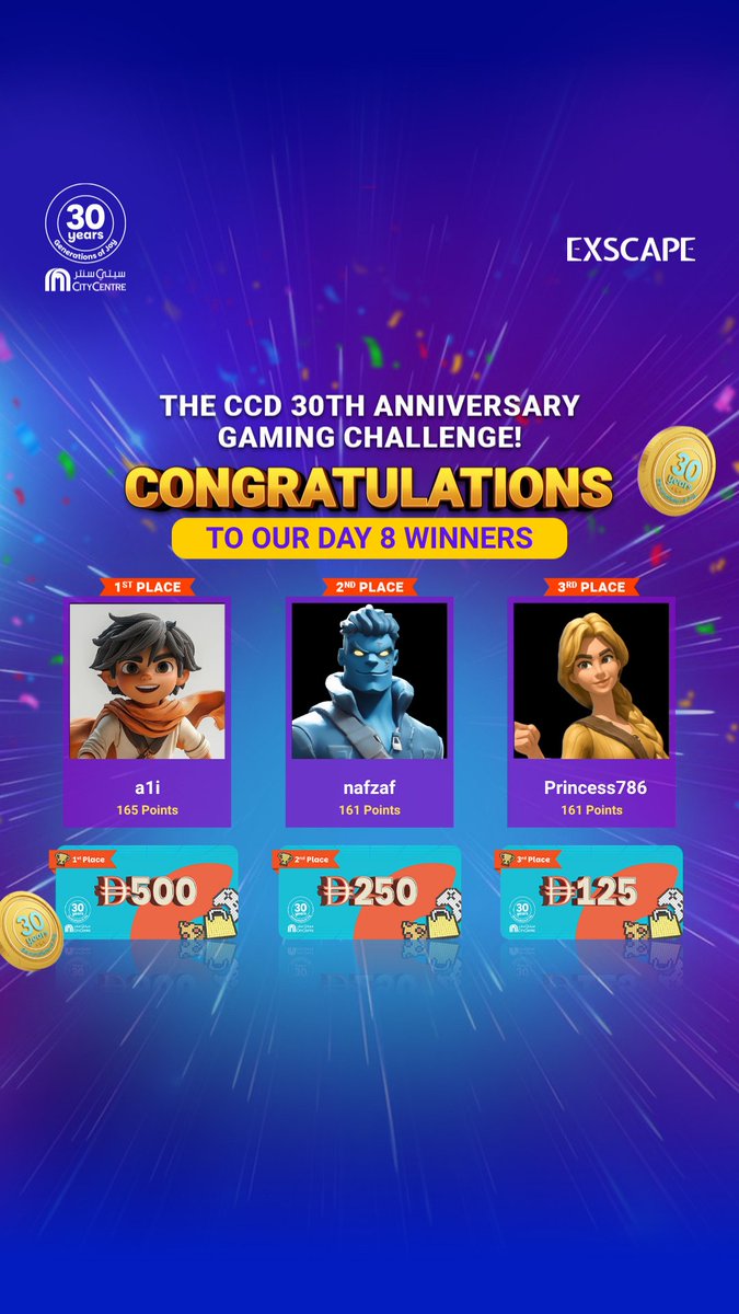 ExscapeOfficial's tweet photo. Huge congrats to the Day 8 Top 30! 🎉
Only a few days left to climb the leaderboard and grab your prizes!
Play the daily game until Nov 21, secure your spot, and aim for that Scavenger Hunt invite!
Your moment is NOW—play Day 9! 🚀
#Exscape #CityCentreDeira #GamingChallenge https://t.co/BDXlUfiY2n