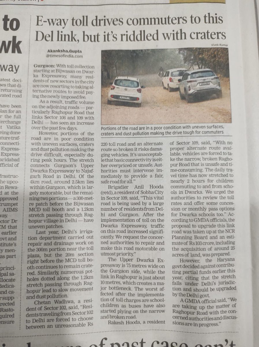 sareendwarka's tweet image. REMINDER 10 

@LtGovDelhi @gupta_rekha @CMODelhi @p_sahibsingh @kjsehrawat @DelhiPwd @Virend_Sachdeva @BJP4Delhi 
@JPNadda @nitin_gadkari 

Can citizens of #Delhi #Dwarka expect your priority attn on small broken stretch of #RaghopurRoad connecting #Delhi with #Gurugram #Dxp,