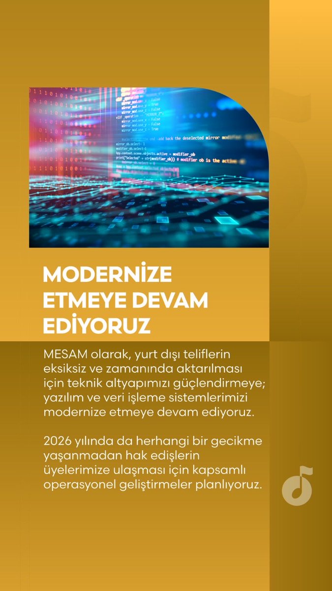 Yurt Dışı Ödemeleri Artık Çok Daha Hızlı! 🌍💼

MESAM olarak 2024’te başladığımız aylık yurt dışı telif dağıtımı uygulamasını 2025’te de aynı kararlılıkla sürdürüyoruz.
Bu yıl yurt dışından gelen hak edişleri ortalama 46 gün içinde üyelerimize ulaştırarak süreçte hız, şeffaflık