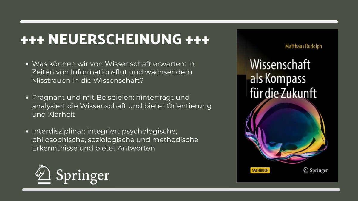 +++ NEUERSCHEINUNG +++ In Zeiten von Fake News &amp; Misstrauen zeigt Matthäus Rudolph in „Wissenschaft als Kompass für die Zukunft“, warum wissenschaftliches Denken Orientierung gibt – kritisch, interdisziplinär &amp; verständlich.
👉tinyurl.com/zvt2e5s7
#Sachbuch #Psychologie
