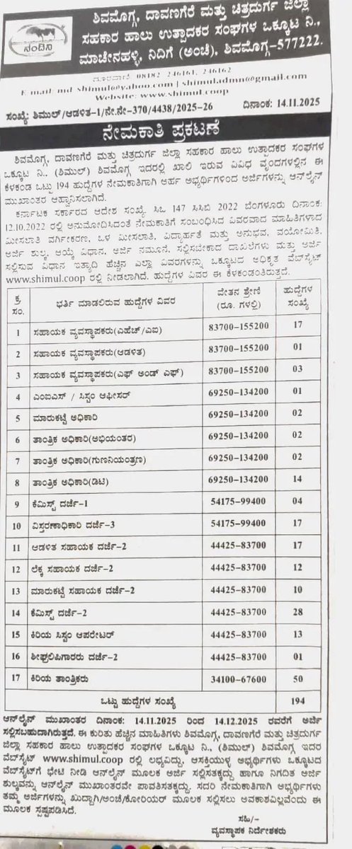 KMF ಶಿಮುಲ್ ನೇಮಕಾತಿ 
<a href="/DOMGOK/">Department of Minority Welfare, Govt of Karnataka</a> <a href="/BZZameerAhmedK/">B Z Zameer Ahmed Khan</a> <a href="/ZP_Chikmagalur/">Chikkamagaluru Zilla Panchayat</a> <a href="/KMDCHO/">KMDC</a>
<a href="/MOMAIndia/">Ministry of Minority Affairs</a> <a href="/TDRajegowda/">T.D Rajegowda</a>