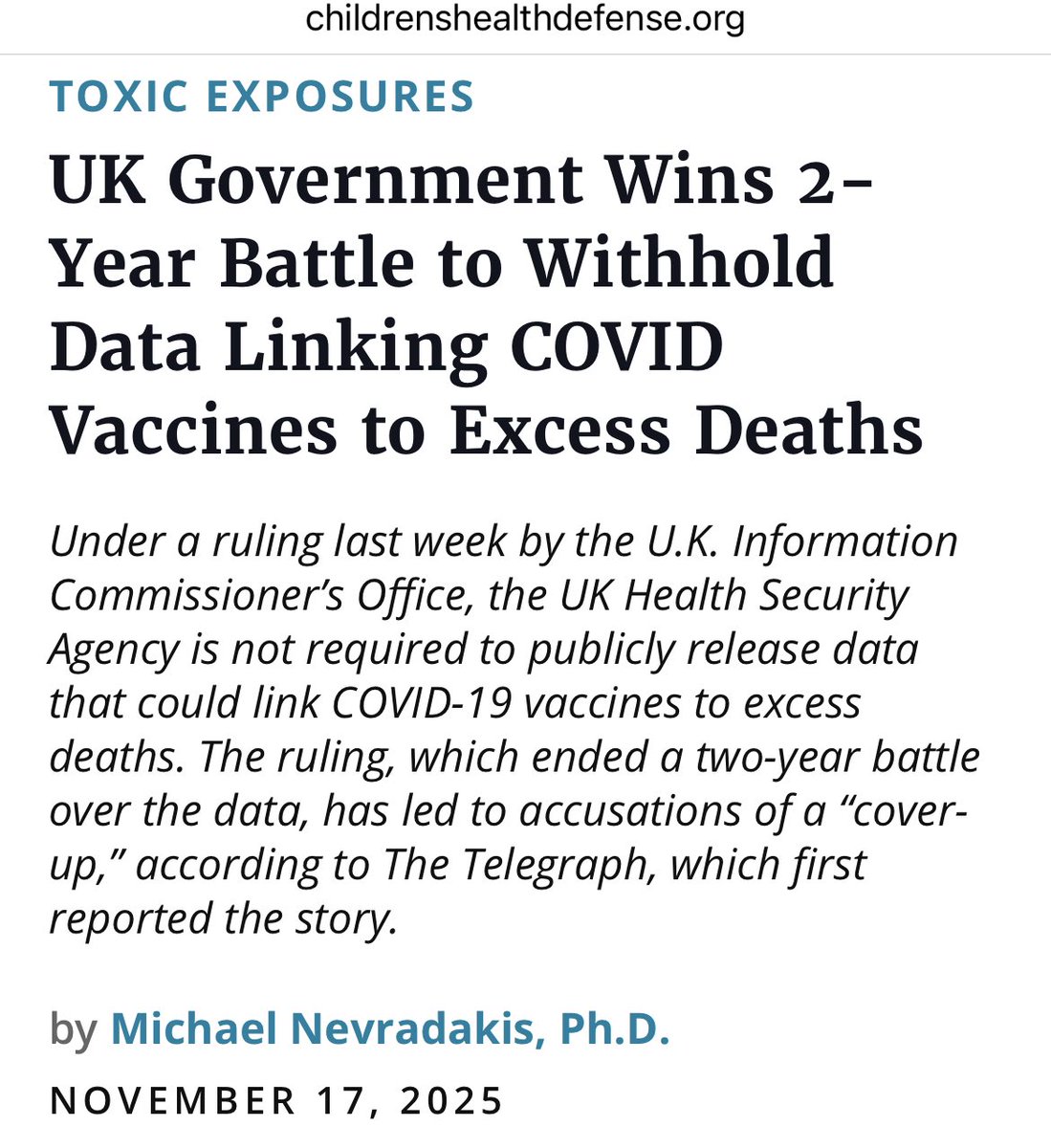 ‘Dr. Aseem Malhotra, a British cardiologist who is chief medical adviser to Make Europe Healthy Again (MEHA) and medical adviser to MAHA Action, said the decision to withhold the data is “appalling,” as the data “would very likely make the link between the COVID jabs and excess