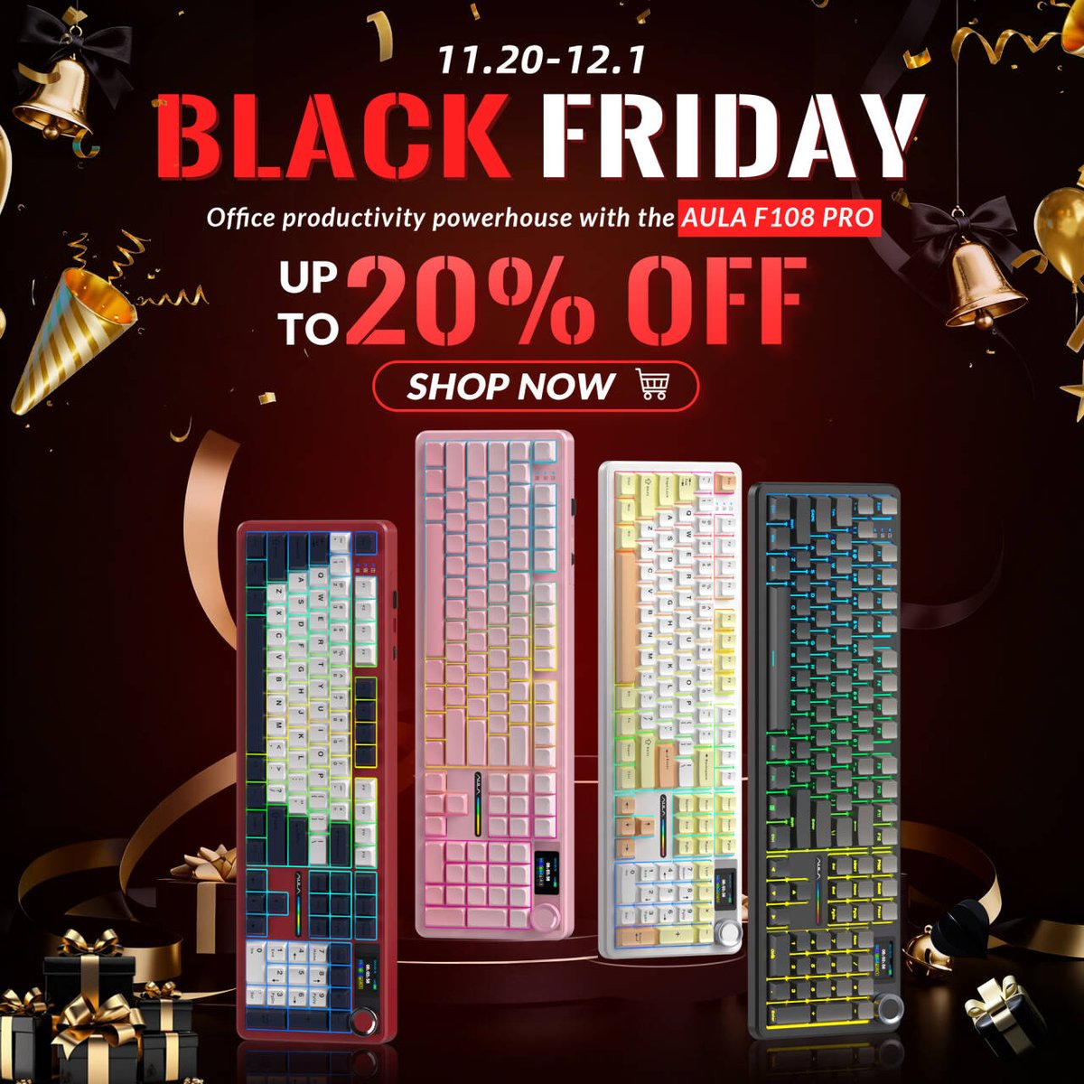 aulagamingstore's tweet photo. AULA Amazon Black Friday Big Sale! Get your F108Pro back home with 20% off today!  https://t.co/JmLbXDkGDa 

#AULA #AULAgaming #AULAkeyboard #Gamingkeyboard #gaminggear #BFCM #BFCM2025 https://t.co/Q3seMwoPui