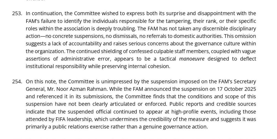 wallpassjournal's tweet image. 🚨FAM Allegedly Shields Key Figure in Forgery Scandal

The Football Association of Malaysia (FAM) remains unable or unwilling to identify the person behind a string of document-forgery scandals. Despite clear evidence presented by FIFA, FAM insists on pursuing the case at the…