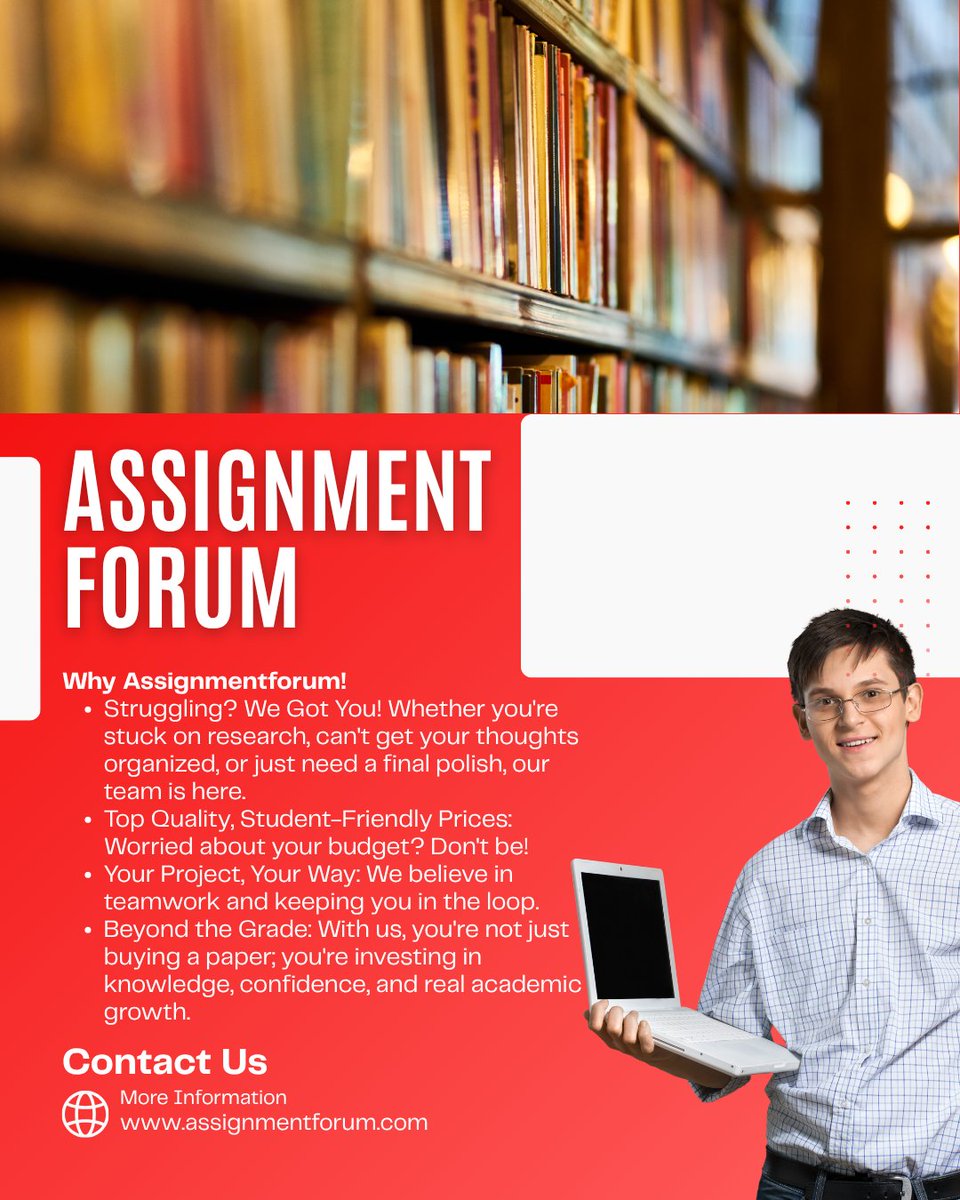 Assignment29457's tweet image. Think of us as your laid-back study buddy tackling the hard parts while you keep your cool. Want those A’s without the all-nighters? Hit up assignmentforum.com and channel your inner academic legend!