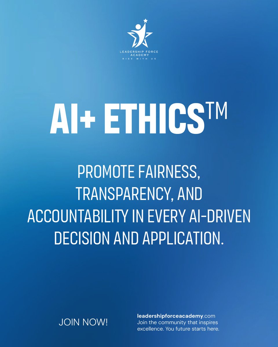 lfa_training's tweet image. Lead with integrity in the age of AI. 🤖✨
With our exclusive AI+ Ethics™ framework and global partnership, you’ll gain a certification that sets new standards in fairness, transparency, and accountability.

Enroll today and rise with us. 🚀

#aileadership #aicertification