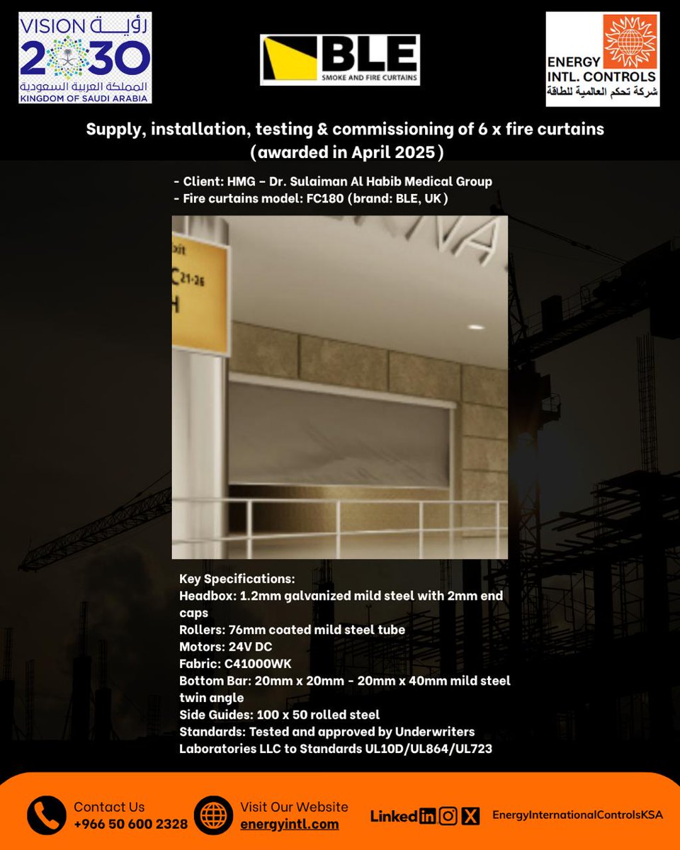 EIC_KSA's tweet image. Dr. Sulaiman Al Habib Palace - Riyadh

#ConstructionKSA #RiyadhProjects #SaudiConstruction #EngineeringLife #FireSafetySystems #FireCurtains #SmokeCurtains #BLECurtains #SafetyEngineering #ProjectShowcase #EnergyInternationalControls #EIC #EnergyIntlControls #HMGProjects…