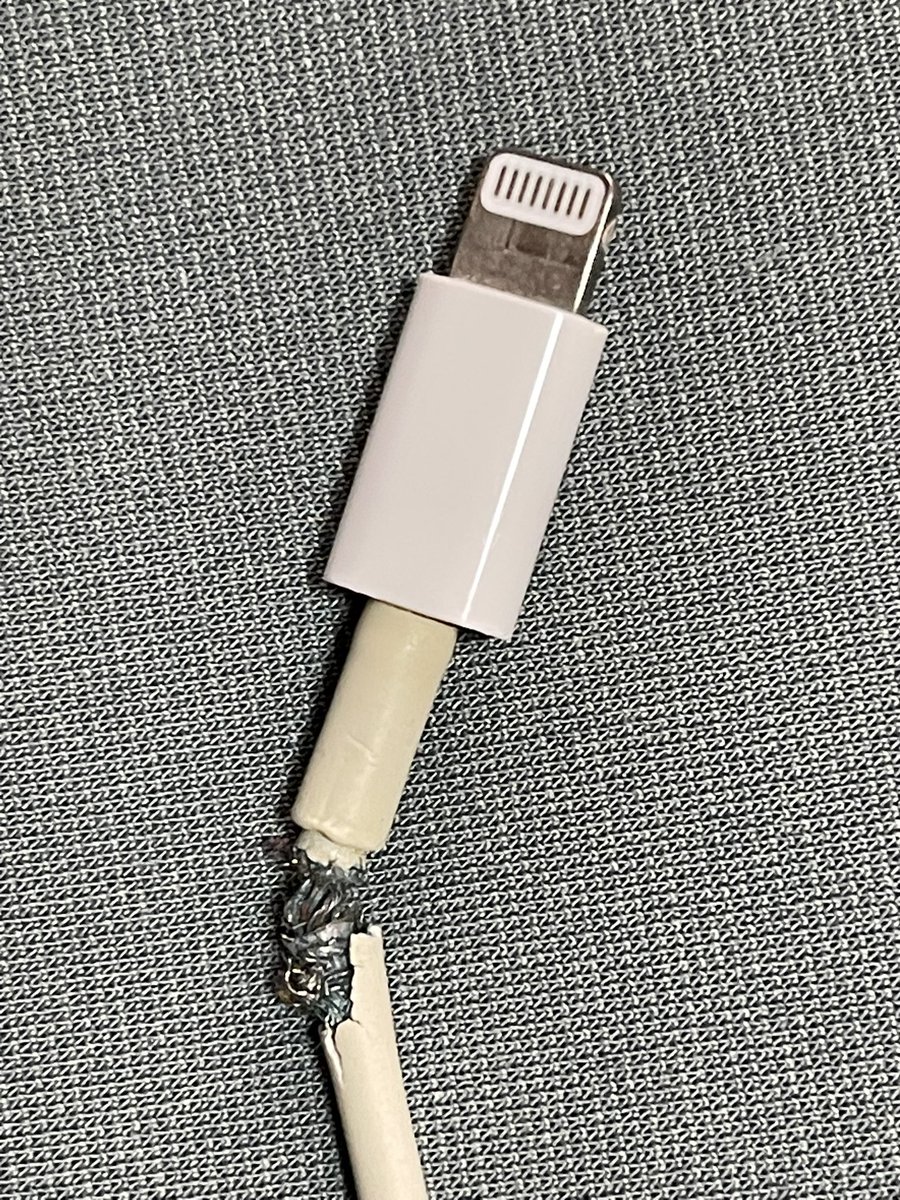 makomako12's tweet image. iPhoneのケーブルを、流石にこんなになるまで、使ってはいけません❌
店員さんに《ダメダメ〜❗️》と言われました…（ ;  ; ）
で…ケーブル２本と、ついでにアダプターも新しくしました。高かったわ💦
#iPhoneケーブル