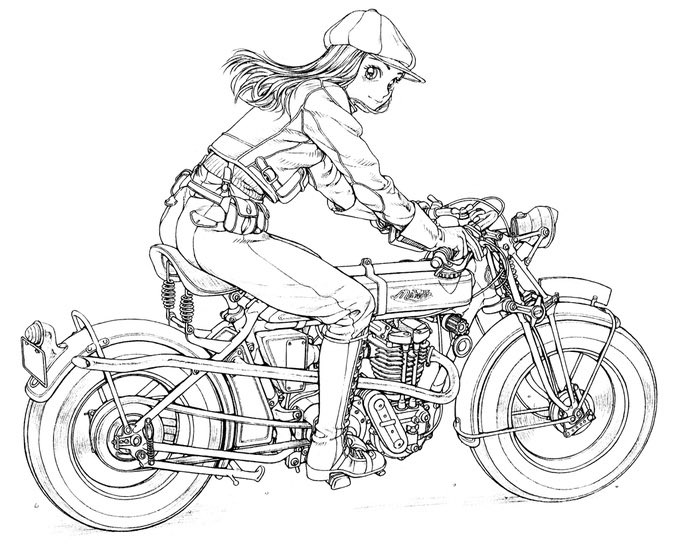 たまには線画もいいよね(‾∇‾) #このタグを見た人は黙って乗り物に乗ったキャラを貼れ 