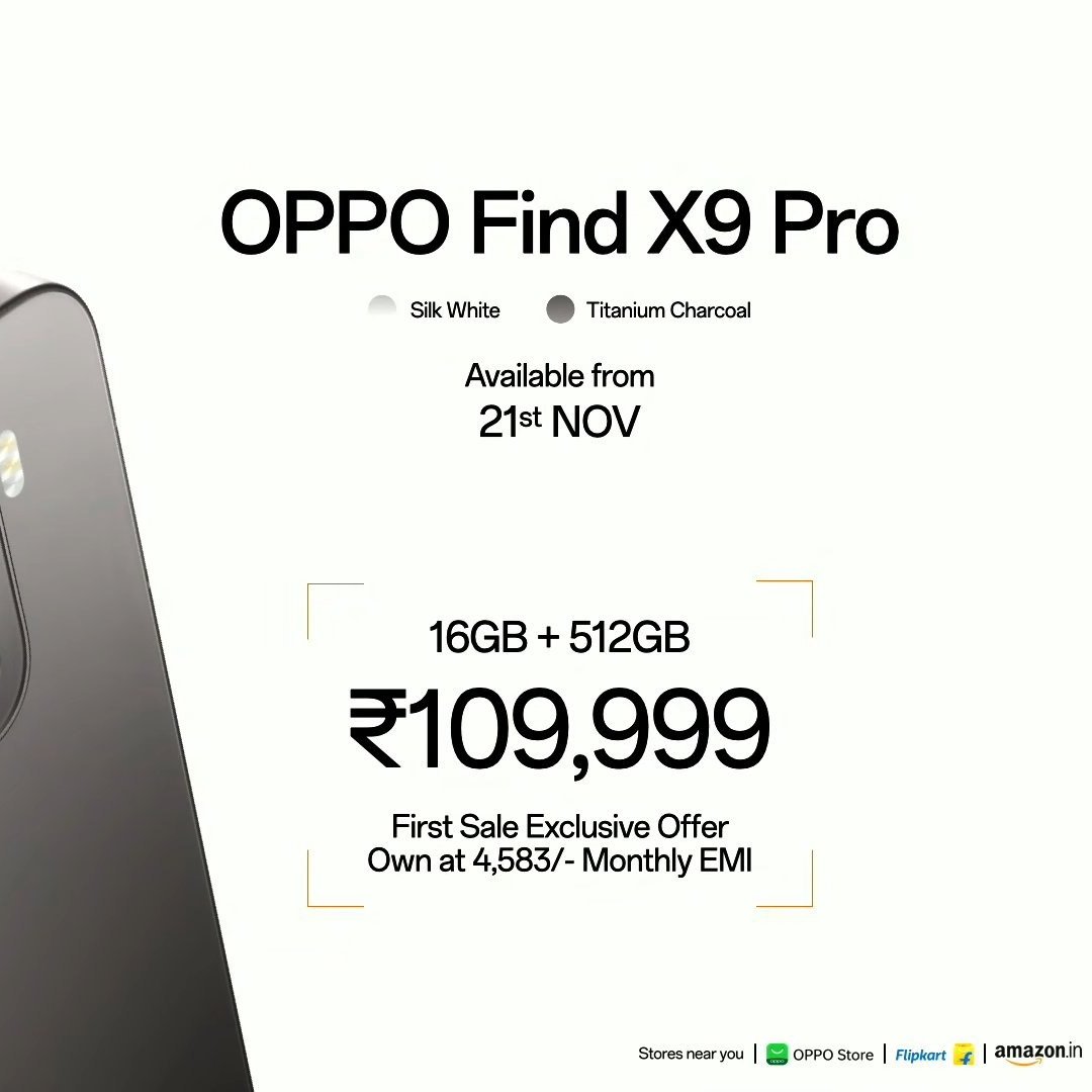 TechWhirlUlt's tweet image. Find X9 Pro in China: 5299 CNY
Comes out to 66,000 INR
India: 1,09,999 (!!?) 

Find X9 in China (no downgrades like LTPS): Around 55,000 INR 
And India: 74,999 with USBC 2.0 &amp;amp; LTPS

Tele converter in China: 13,500
India: 30,000 (!!?)

Seriously? What&apos;s with this stupid markup?