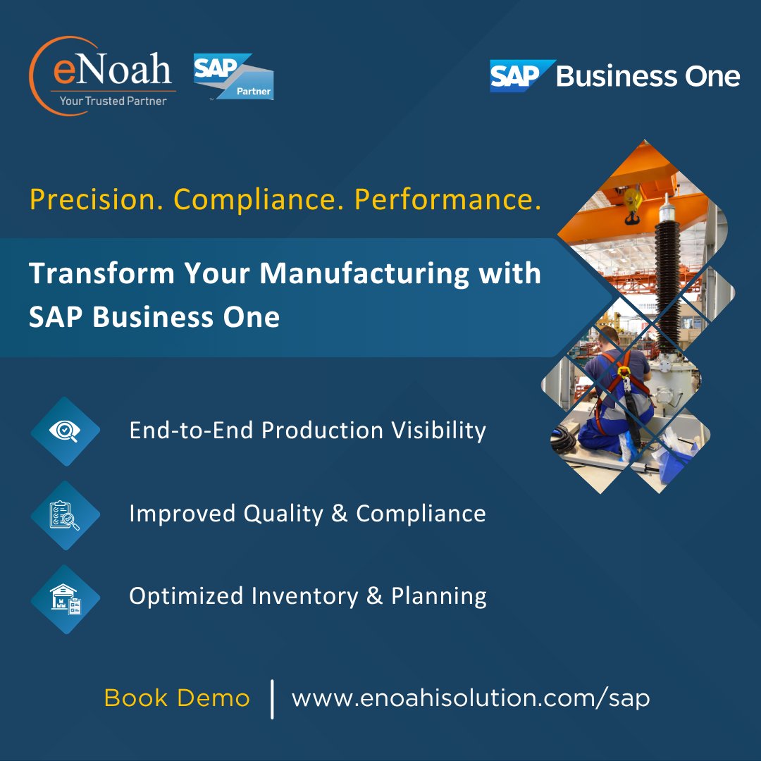 enoahisolution's tweet image. Boost precision, compliance &amp;amp; performance with SAP Business One. Transform your manufacturing today! Book Demo: bit.ly/3ME9oXW

#SAPB1 #ERP #ManufacturingExcellence #DigitalTransformation #eNoah