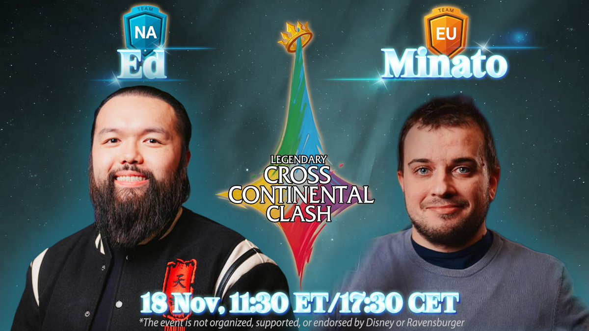 Pour ce 1er match des LCCC organisé par <a href="/PavelKolev7/">Pavel Kolev</a> 
Je vais affronter le 2eme au World <a href="/EdLorcana/">Edmond Chiu (Ed)</a>  , le match ce jouera en fin d'après midi à 17h30 si vous voulez le suivre il y'aura un recast en français ici : m.twitch.tv/val_gorin/home
#Lorcana