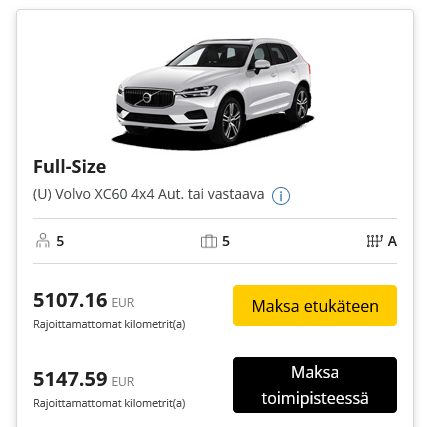 Olen kahden vaiheilla. Vuokratako auto viikoksi vuodenvaihteessa Kuusamosta vai lentää Finnairilla Barcelonaan (597 eur), vuokrata E-Mersu viikoksi (903 eur) ja majoittua Nobu Hotelliin (1780 eur)?

Jälkimmäisessä vaihtoehdossa jäisi vielä 1868 euroa käyttörahaa.