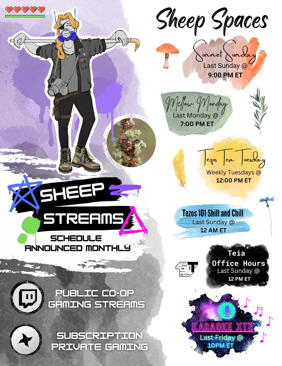 Get your calendars ready! I am hosting some Tezos ecosystem spaces!🎙️💖

Weekly:
Tezos Tea Tuesday @ 12PM ET

Final Week Monthly:
Sonnet Sunday @ 9PM ET
Tezos101 Sunday @ 12AM ET
Teia Office Hours Sunday @ 12PM ET
Mellow Monday @ 7PM ET
Karaoke XTZ Friday @ 10PM ET

Details 🧵👇