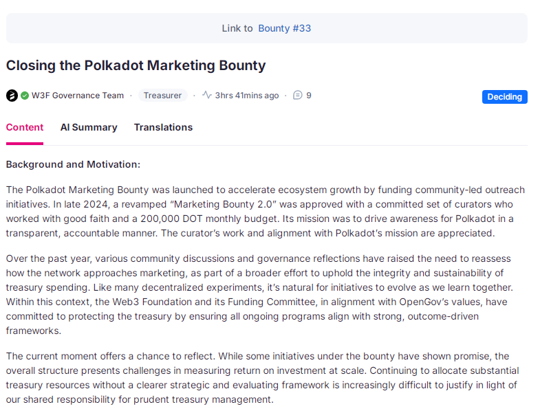 I'm bullish on Polkadot because the team has successfully created a technology that fully reflects Web3 values and will now lead strategies aimed at mass adoption.

The closure of the Polkadot Marketing Bounty is like: "Good guys, but now we've got you covered!" 🫡