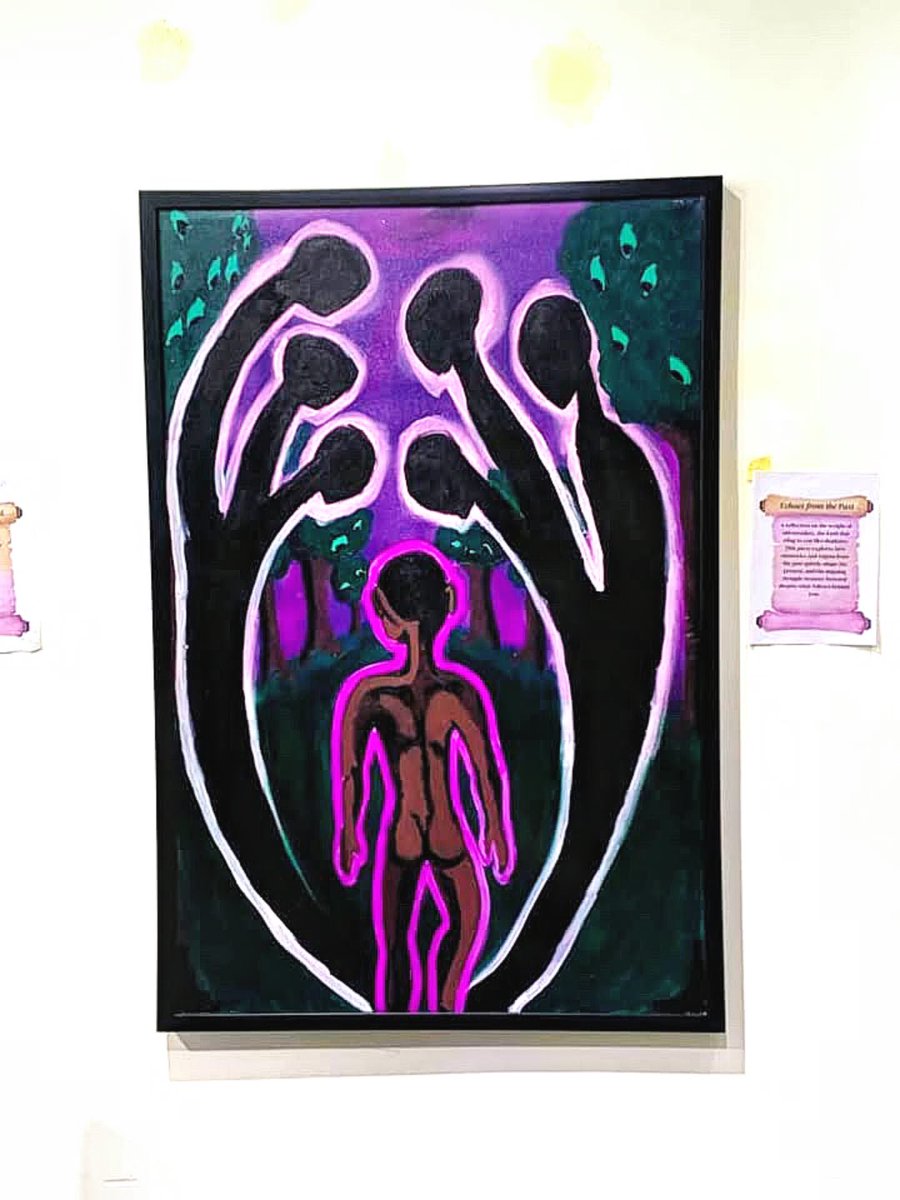 Wal3Chulo's tweet photo. Echoes from the Past. 2025 (24 × 36 in)

A reflection on the weight of old mistakes, the kind that cling to you like shadows. This piece explores how memories from the past quietly shape the present, and the ongoing struggle to move forward despite what follows behind you. https://t.co/By57h5ax8R
