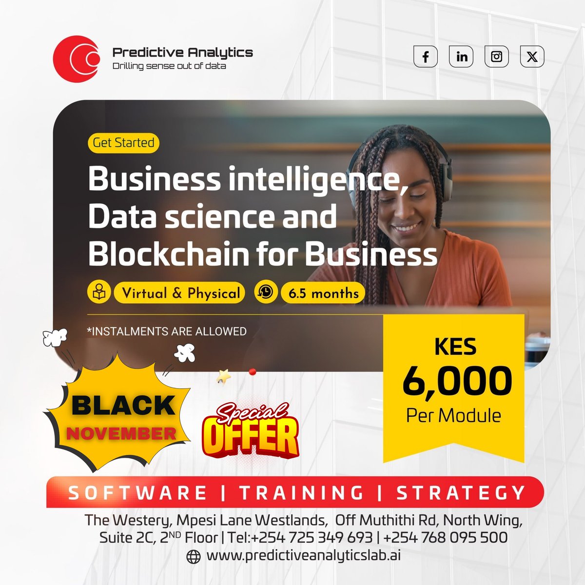 PredictiveLabKe's tweet image. Our Black November offer is still running. Join the BI, Data Science &amp;amp; Blockchain program and build the skills that open real opportunities in today’s data-driven world. 🚀
Enroll now: predictiveanalyticslab.ai/business-intel…
#DataScience #BusinessIntelligence #Blockchain #Training #BlackNovember