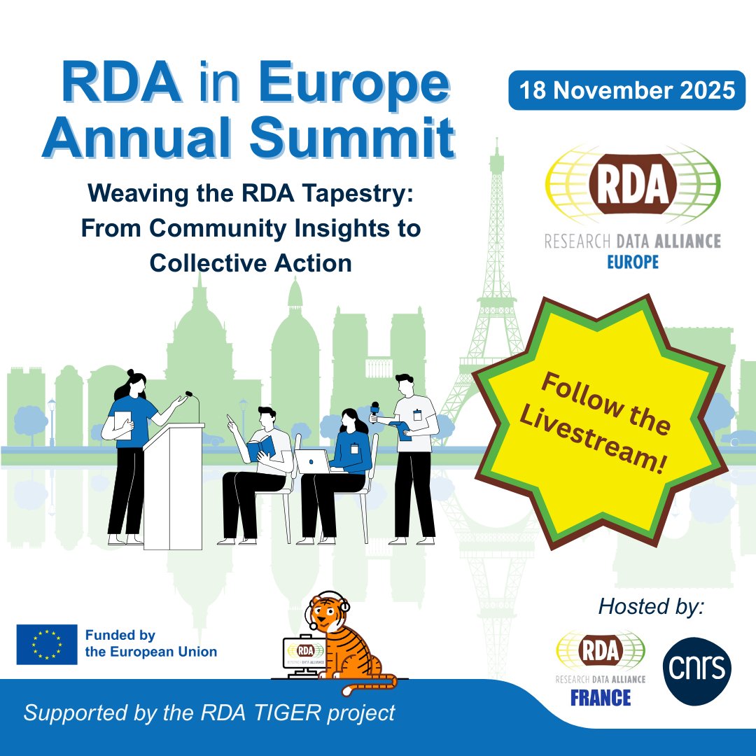 RDA_Europe's tweet image. ☕ Good morning from CNRS, Paris! 
The RDA Summit is officially underway. 
🎥There is still a bit of time for online participants to join! The live stream starts at 09:00!
cnrs.zoom.us/webinar/regist…

#RDA #OpenScience #FAIRdata #RDAFrance #RDAEurope #ResearchData #EOSC #RDACommunity