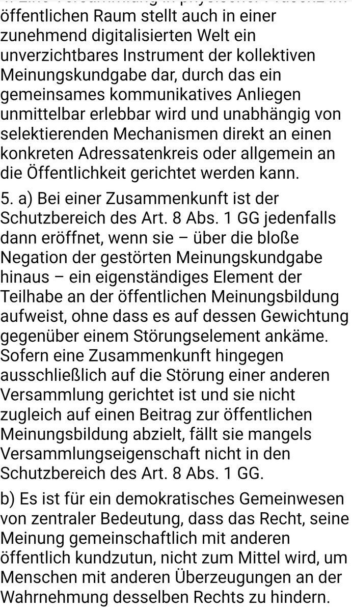 BVerfG, Beschluss vom 1.10.2025 - 1 BvR 2428/20, juris: Strafbarkeit der "groben Störung" einer Versammlung im Rahmen einer Gegendemonstration - Versammlungsfreiheit schützt grds auch "störende" Gegendemonstrationen <a href="/openjur/">openJur</a>
