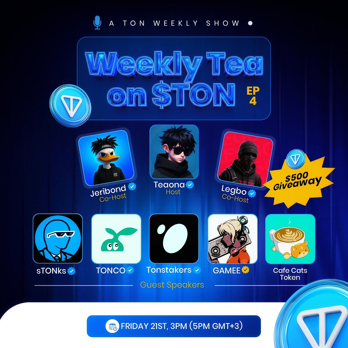TeaonaX's tweet image. Weekly TEA on $TON - Episode 4💎

with my honorable co-hosts @legbo_ &amp;amp; @0xJeribond 

🔹 Spotlighting 3 projects 
🔹 a TON of Alpha &amp;amp; insight
🔹 Vibes &amp;amp; Over $500 Giveaway

Get your popcorn ready 

RT, tag 2 frens &amp;amp; set reminders with the link below 😎🍿
