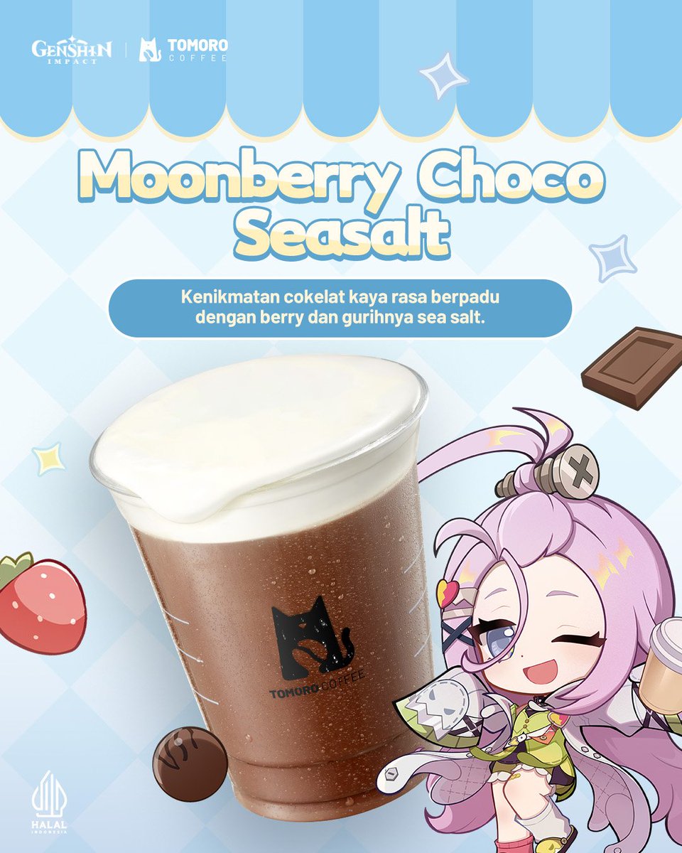 Genshin__Update's tweet image. Genshin Impact × TOMORO Coffee Collaboration in Indonesia 
☕️Flavor: Moonberry Choco Seasalt and Vanilla Moonpresso Shaken
⭐️Aino and Ineffa Character Cup
⏰Collaboration starts from 26 Nov 2025
 #GenshinImpact #原神 #원신