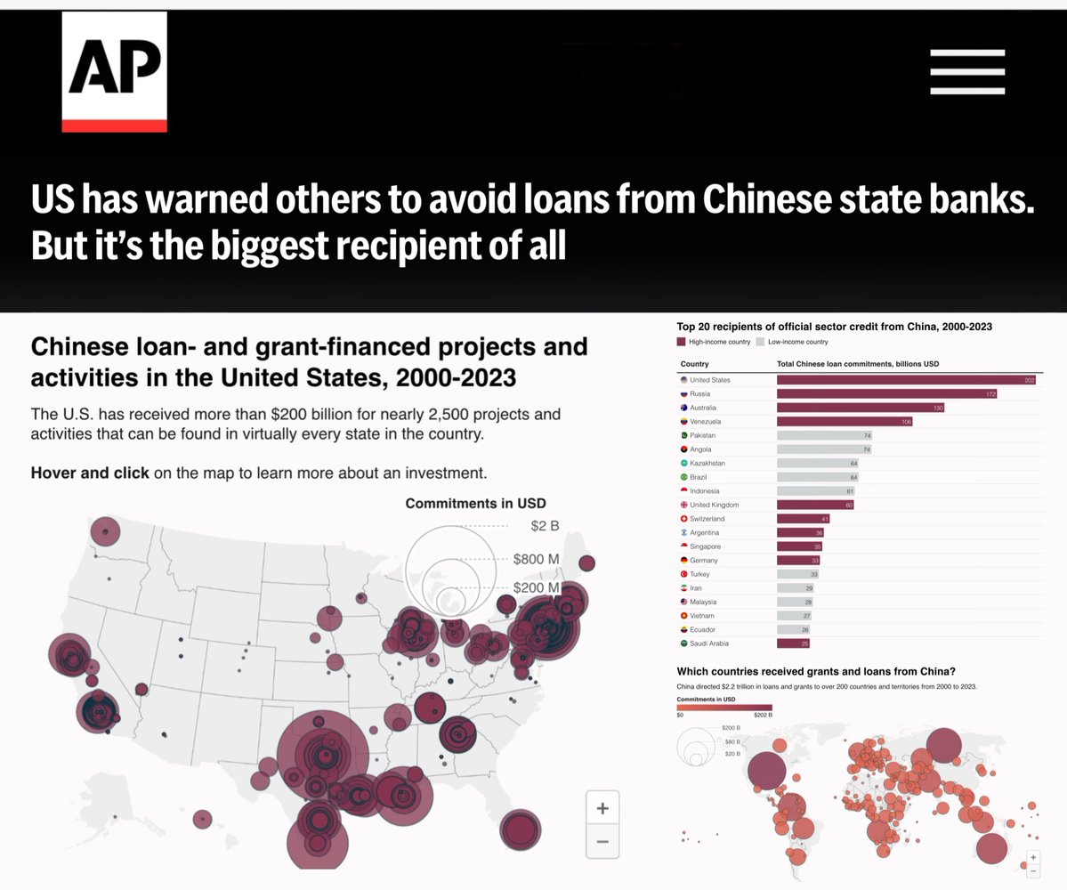 For years, Washington has been warning others not to trust loans from 🇨🇳 state banks fueling its rise as a superpower. But a new report reveals an ironic twist: The United States is the biggest recipient of all — by far. And the security and technology implications have yet to be