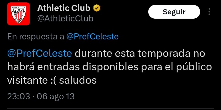 En la 13/14 cuando el Bilbao estaba haciendo las obras su campo y solo podía usar el 65% de su aforo, no hubo grada visitante. Les pareció bien.

Ahora el Barça está en obras, solo dispone de un 45% de aforo y no cede entradas al publico visitante (de momento). Les parece fatal.