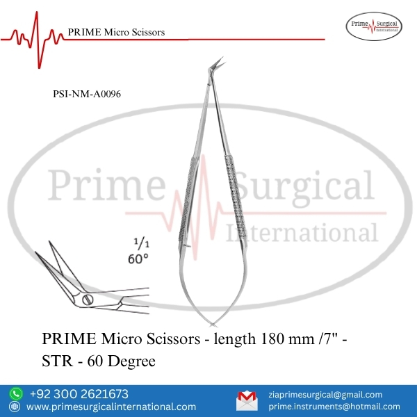 Aqsaprime230's tweet image. PRIME Surgical – Zia | Micro Scissors 60° ✂️
 Code: PSI-NM-A0096 | 180 mm / 7″ – STR (60°)
Sharp angled tips designed for precise micro cutting in deep, narrow fields.
📧 zia@primesurgicalinternational.com
🌐 primesurgicalinternational.com
#MicroScissors #PrimeSurgical #ZiaPrime