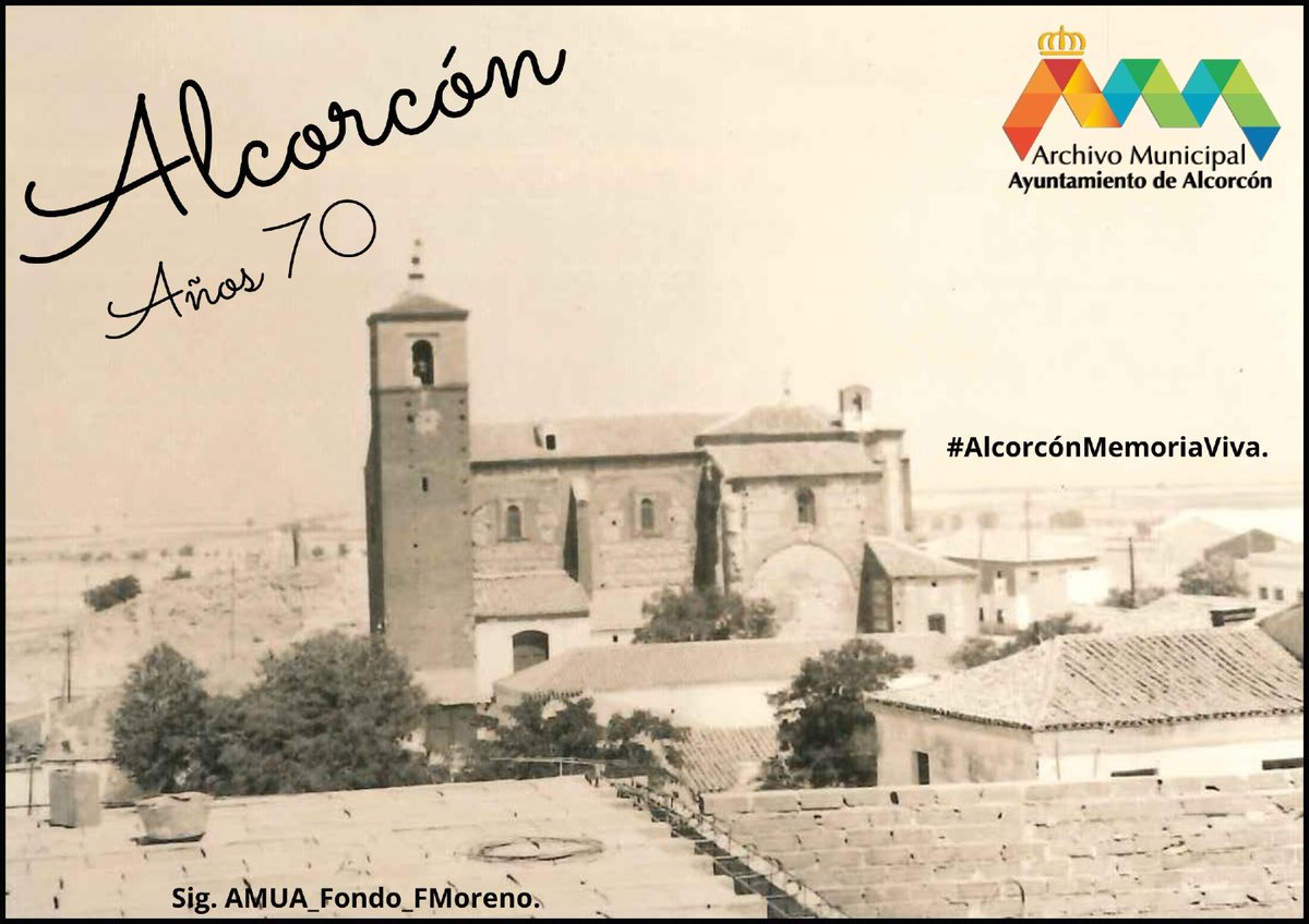 Seguimos trayendo a nuestras RRSS, imágenes para el recuerdo. Hoy martes, lo hacemos con esta bonita y "envejecida" fotografía de la Parroquia de Santa María la Blanca, de los años 70. El entorno ha cambiado sustancialmente. Fondo F. Moreno. #AlcorcónMemoriaViva