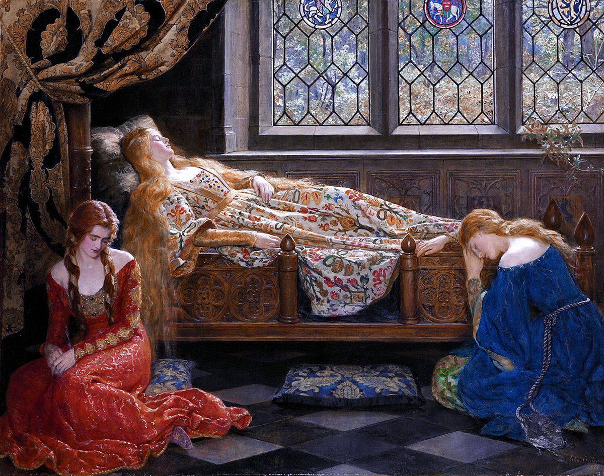 BardCumberland's tweet image. At Castle Rock of Triermain, Gynet the daughter of King Arthur and Faerie Queen Guendolen was sent into an enchanted sleep by Merlin as punishment for her cruelty

more: &apos;Folklore of the Lake District&apos;

#fairytaletuesday #lakedistrict 
art: The Sleeping Beauty by John Collier