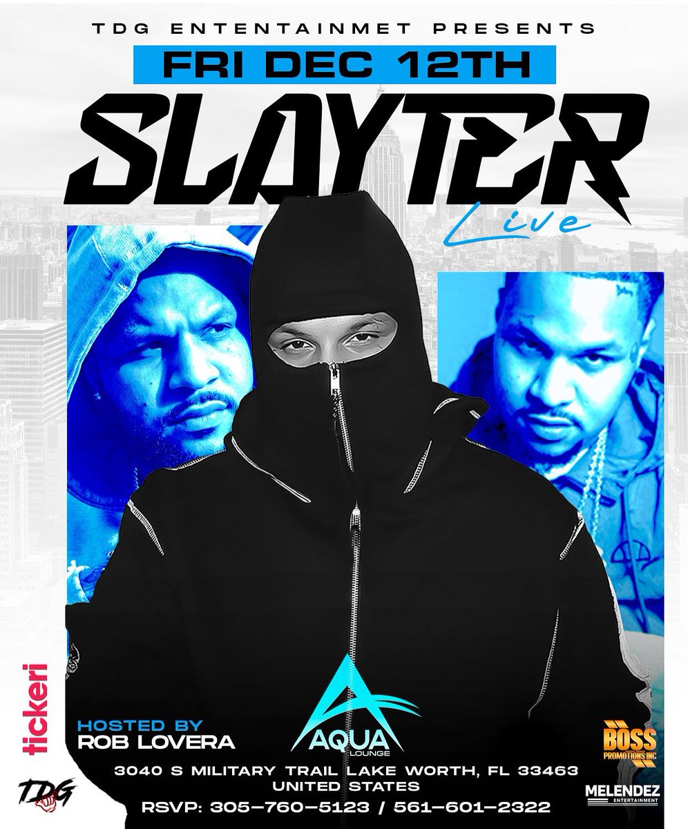 tdgyerick's tweet image. PALM BEACH, FLORIDA

💥 FRIDAY, DECEMBER 12TH 💥
🔥 @slayter LIVE at @aquawpb 🔥
📍 3040 S Military Trail, Lake Worth, FL 33463

Una presentación exclusiva de Slayter llega a Palm Beach con producción completa y una noche diseñada para un público que busca calidad y buena música.…